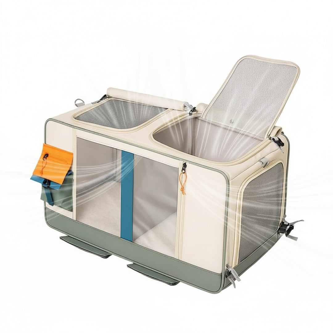 UPawsion Pet Horizontal Carrier & Stroller - Cream & Green